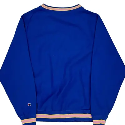 Champion Logo Champion V-Neck Sweatshirt - Large Blue Cotton Blend