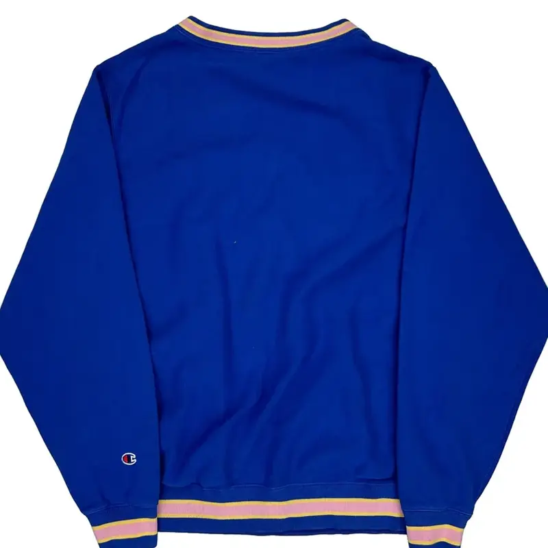 Champion Logo Champion V-Neck Sweatshirt - Large Blue Cotton Blend