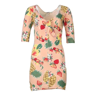 Naf Naf Graphic Mini Dress - Medium Beige Cotton Blend