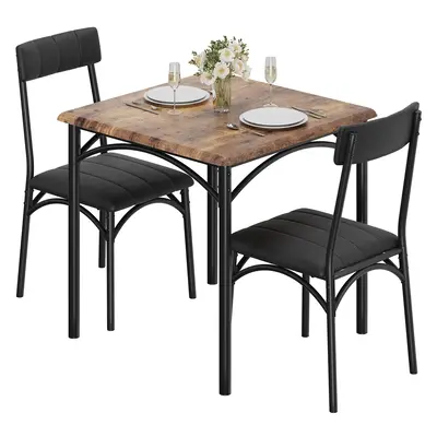 Garvee 3 Piece Dining Table Set for 2, Kitchen Table and Chairs Rectangular, Metal and Wood Dinning Room Table Furniture Set ...