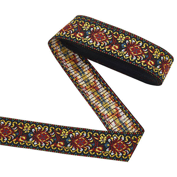 10 Yards Ethnic Style Polyester Jacquard Flower Ribbon