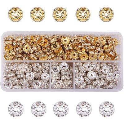 400 pcs Brass Grade B Rhinestone Rondelle Spacer Beads for Jewelry Craft Making