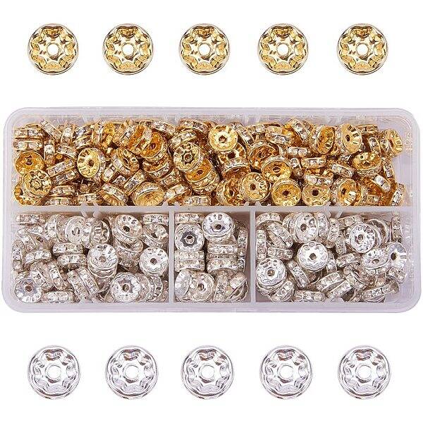 400 pcs Brass Grade B Rhinestone Rondelle Spacer Beads for Jewelry Craft Making