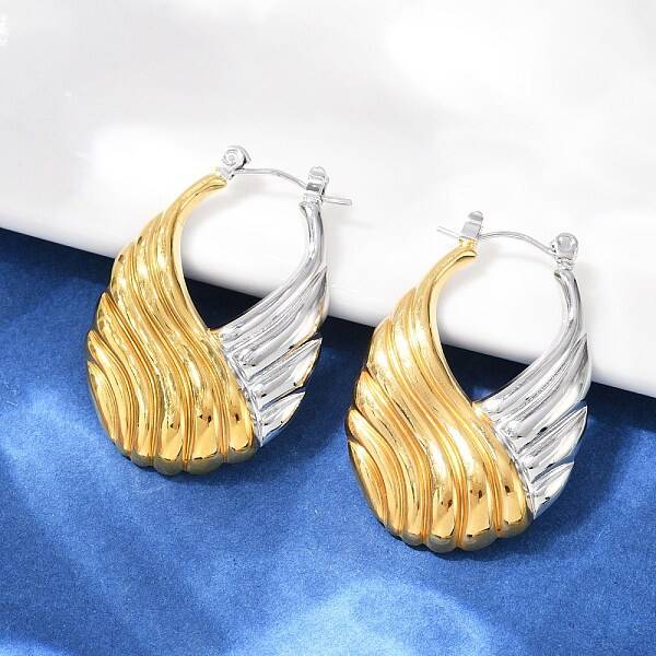 304 Stainless Steel Two Tone Stripe Hoop Earrings