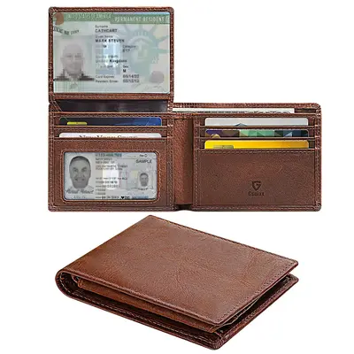 GSOIAX Premium Crazy Horse Leather Wallet for Men- RFID Blocking Bifold Stylish Wallet With 2 ID Window