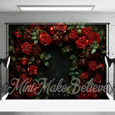 Luxurious Dark Red Rose Green Leaves Floral Backdrop - Aperturee