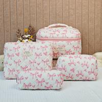 Bow Pattern Makeup Bag Set, 4 Counts/set Large Capacity Travel Cosmetic Storage Bag, Zipper Makeup Organizer Pouch, Versatile...