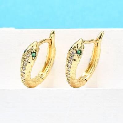 Snake Brass Micro Pave Cubic Zirconia Hoop Earrings