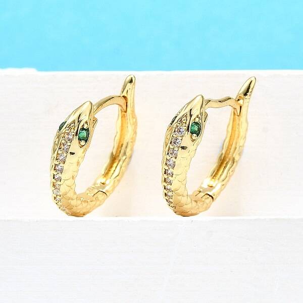 Snake Brass Micro Pave Cubic Zirconia Hoop Earrings