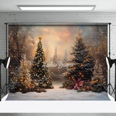 Aperturee Sunset Sky Xmas Trees Forest Christmas Vibe Backdrop | Xmas Backdrop | Christmas Photo Booth Backdrop | Christmas B...