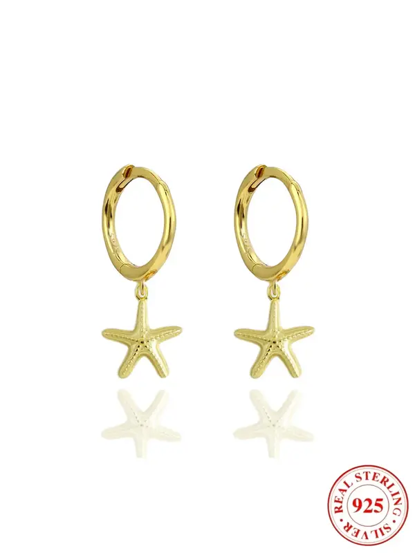 925 Sterling Silver Starfish Design Earrings, Elegant Fashion Jewelry for Women, Simple Design Earrings for Daily Wear, with ...