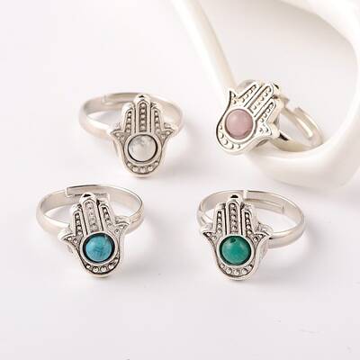 Tibetan Style Natural & Synthetic Mixed Stone Cuff Rings