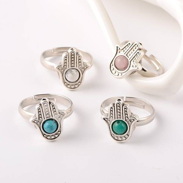 Tibetan Style Natural & Synthetic Mixed Stone Cuff Rings