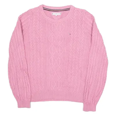 TOMMY HILFIGER Girls Jumper Pink Cable Knit 15-16Y