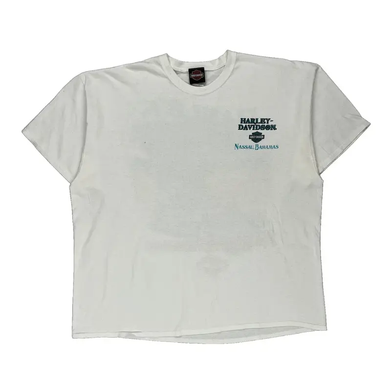 Nassau Bahamas Harley Davidson Graphic T-Shirt - 2XL White Cotton