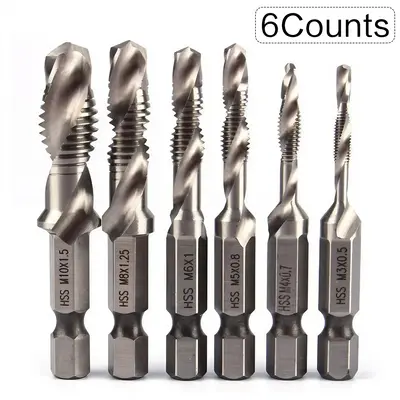 High Speed Steel M3/M4/M5/M6/M8/M10 Drill Bit, 3 In 1 Spiral Tap Drill Bit Set, Professional Drill Accessories For Woodworkin...