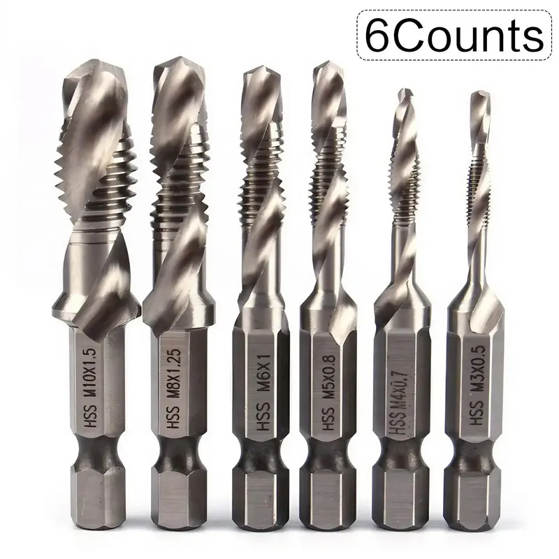 High Speed Steel M3/M4/M5/M6/M8/M10 Drill Bit, 3 In 1 Spiral Tap Drill Bit Set, Professional Drill Accessories For Woodworkin...