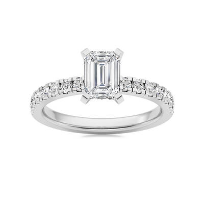Troy Two Tone Emerald Cut Lab Grown Diamond Engagement Ring | White Gold 1 3/8 - 4 3/8 CT. TW.