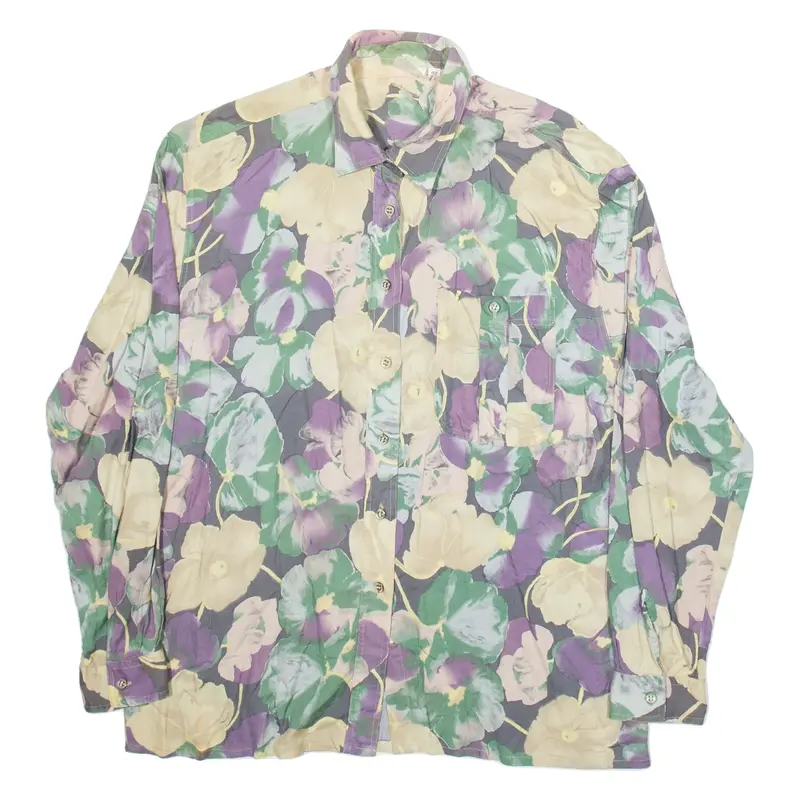 ACKERMAN Womens Shirt Beige Floral Long Sleeve M