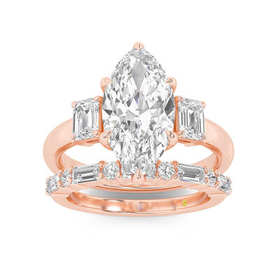 Moonbeam Lab Grown Marquise Diamond Engagement Ring with the Cleo Wedding Band | 10K Rose Gold 3 ct. tw.