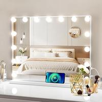 Hollywood Vanity Mirror with Lights, 23 x 18, 3 Color Modes, USB + USB-C Charging Port, makeupmirror espejo led lighting ...