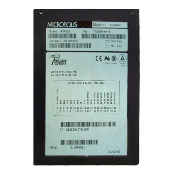 242761-001 HP 4GB Ultra WIDE SCSI 10000 3.5-inch 512KB Hard Drive