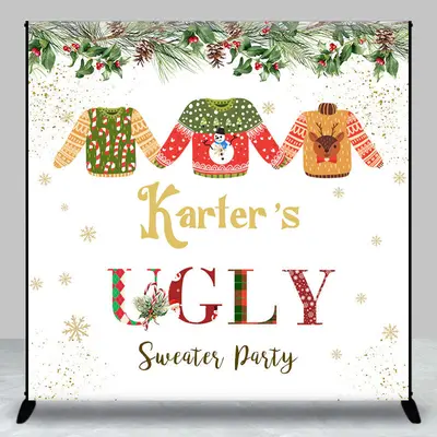 Custom Name Christmas Ugly Sweater Party Backdrop - Aperturee