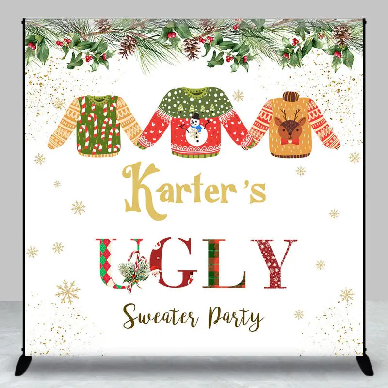 Custom Name Christmas Ugly Sweater Party Backdrop - Aperturee