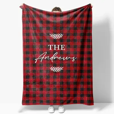 Aperturee Red Black Plaid Leaves Custom Name Baby Blanket, 30x40in(76x102cm), 26 USD, name blankets, YZBD0O34-S