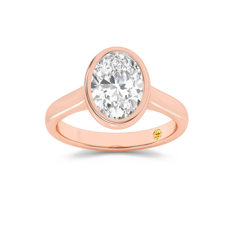 Secret Kiss Bezel Set Oval Lab Grown Diamond Engagement Ring | 18K Rose Gold 3 1/2 CT. TW.