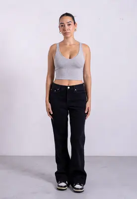 Organic Cotton V-Neck Cropped Tank Top, Light Grey Marl | Size: S