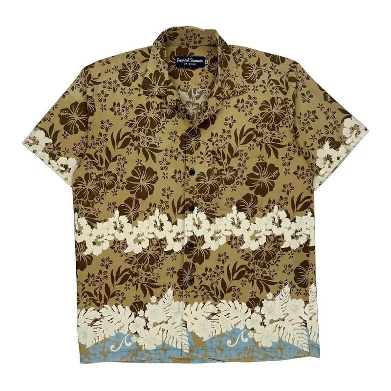 Tropical Summer Hawaiian Shirt - Medium Beige Cotton