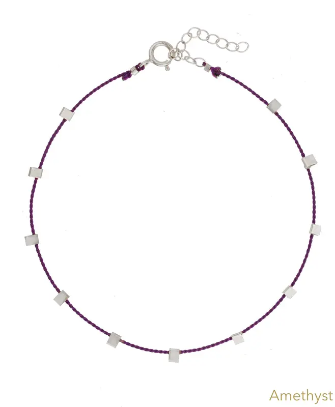 Hilo Anklet | Metal Color: Silver | Color: Amethyst