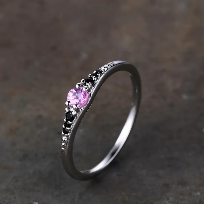 Mini 3mm Natural Pink Sapphire Women Delicate Sterling Silver Ring Band