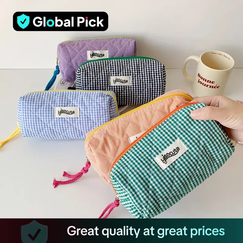Gingham Pattern Pencil Case, 1 Count Zipper Pencil Bag, Stationery Storage Bag for Home School, Zipper Makeup Bag, Cosmetic B...