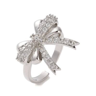 Brass Micro Pave Cubic Zirconia Open Cuff Ring