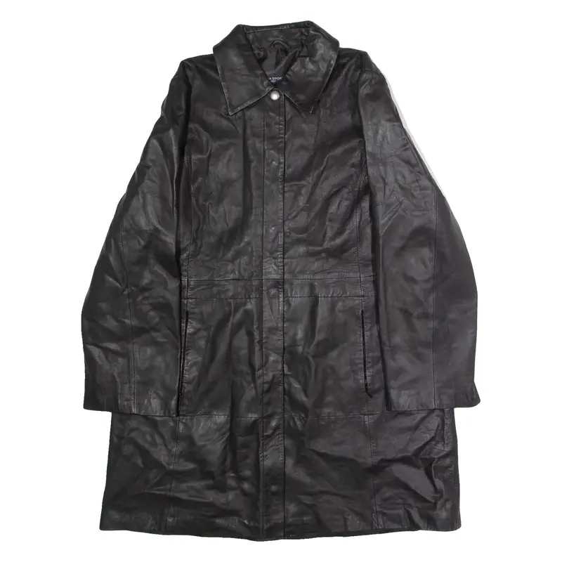 MARINA SPORT Womens Trench Coat Black Leather L