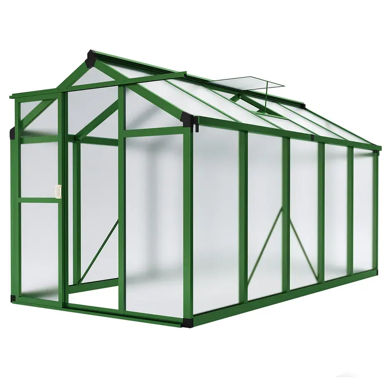 Garvee 6'x10' Walk-in Greenhouse – Vented Roof, Adjustable Vent, Windproof Aluminum Frame, Lockable Door, Green