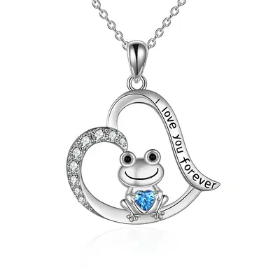 Sterling Silver Heart Cubic Zirconia Frog Pendant Necklace For Women