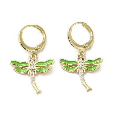 Dragonfly Real 18K Gold Plated Brass Dangle Leverback Earrings