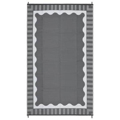 Garvee Reversible Grey White Outdoor Rug - Waterproof Plastic Patio Mat with Scalloped Edge - Modern, mark & UV Resistant, Ea...