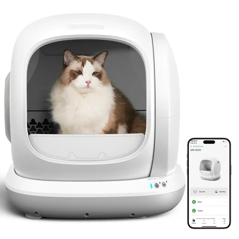 MeoWant SC02 75L Large Self-Cleaning Cat Litter Box with APP Control, Pee Guard, Odor Removal, Anti-Pinch Design, and Easy In...