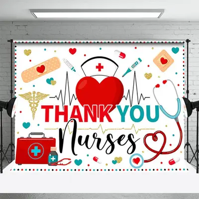Heart And Dot Thank You National Nurses Day Backdrop - Aperturee