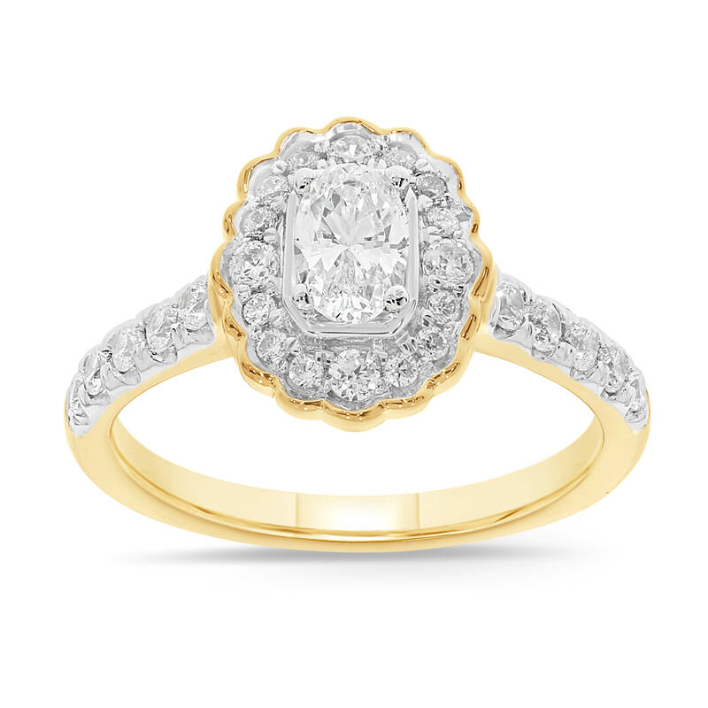 Floral Oval Halo Lab Grown Pavé Diamond Engagement Ring | 14K Yellow Gold 1 CT. TW.
