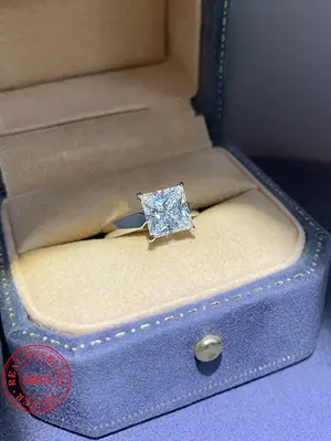 S925 Sterling Silver Elegant Square Shaped Artificial Zircon Ring, Luxury Engagement Ring for Women, Trendy All-match & Exqui...