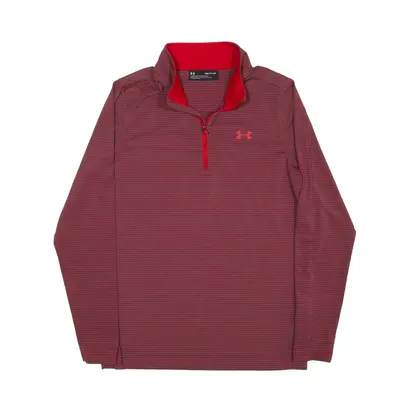 UNDER ARMOUR Striped Sweatshirt Red 1/4 Zip Mens S