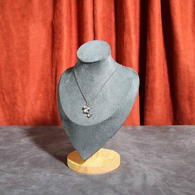 Velvet Bust Necklace Display Stands with Wooden Base