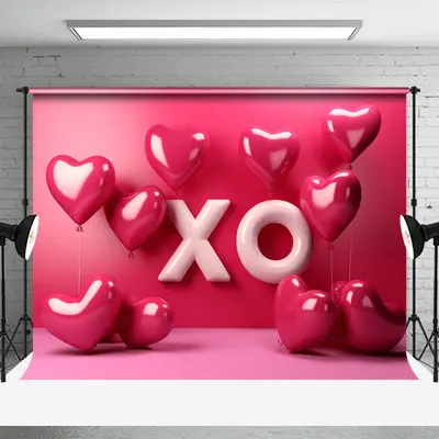 Xo Pink Heart Balloon Valentines Day Photo Backdrop - Aperturee