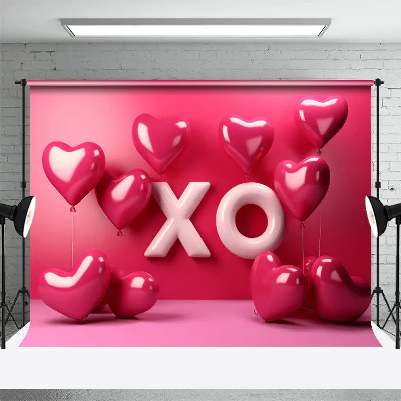 Xo Pink Heart Balloon Valentines Day Photo Backdrop - Aperturee