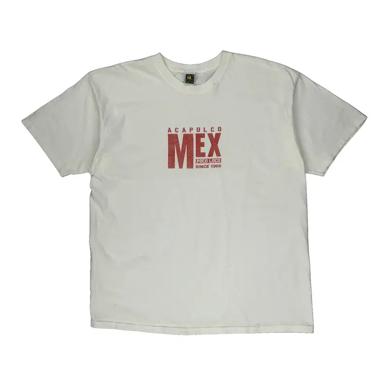 Acapulco Mex Poco Loco Graphic T-Shirt - XL White Cotton